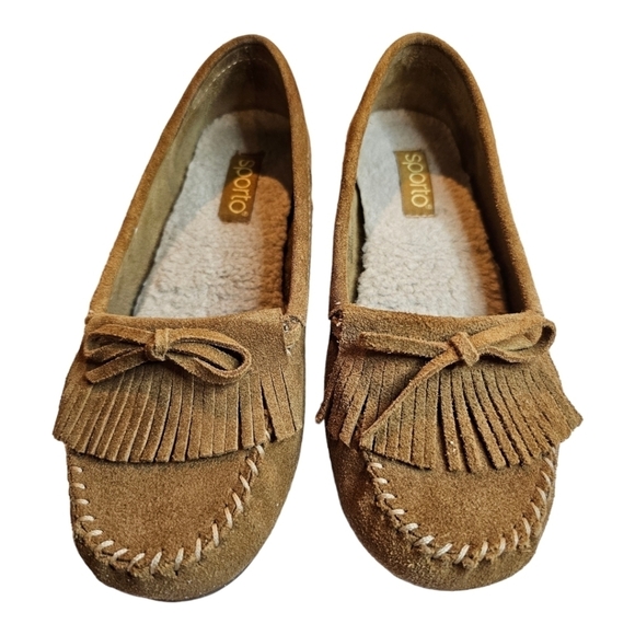 Sporto Patty Suede Fringe Driving Moccasin Slip on Loafer Shoes 7M - Picture 1 of 14
